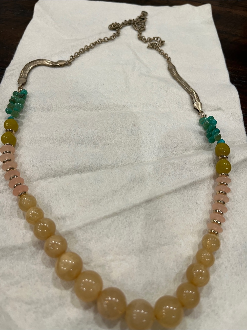 Gold-Tone Multicolor Bead Necklace with Green, Yellow & Cream Accents